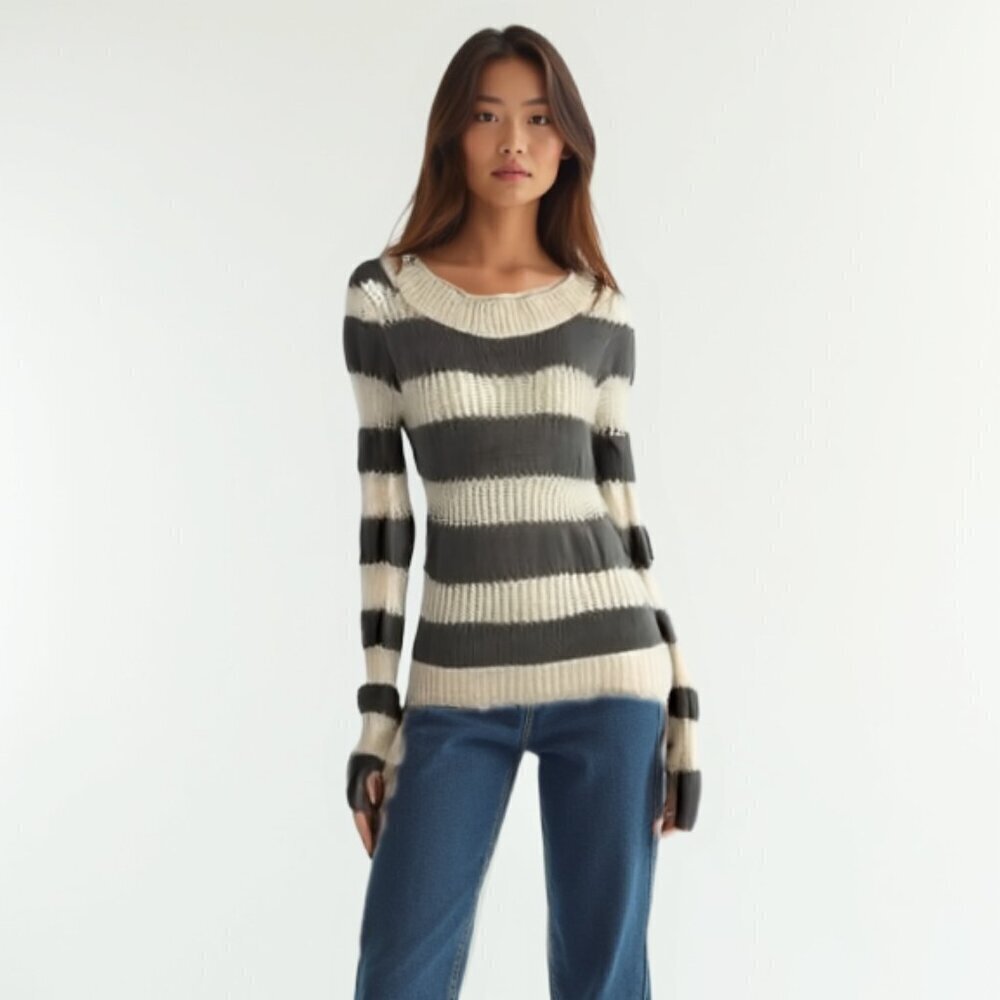 Fenice Striped Gray and Cream Women's Sweater XS